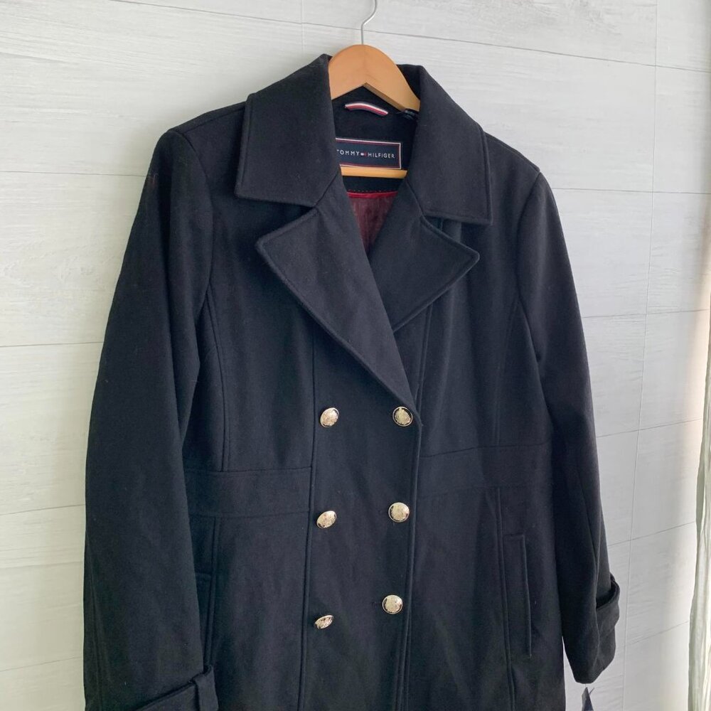 NWT Tommy Hilfiger - Black wool blend double breasted pleated back pea coat, XXL - Picture 4 of 8